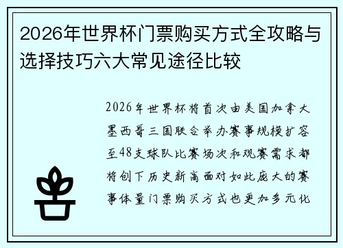 2026年世界杯门票购买方式全攻略与选择技巧六大常见途径比较